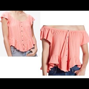 We The Free Coral Off Shoulder Top